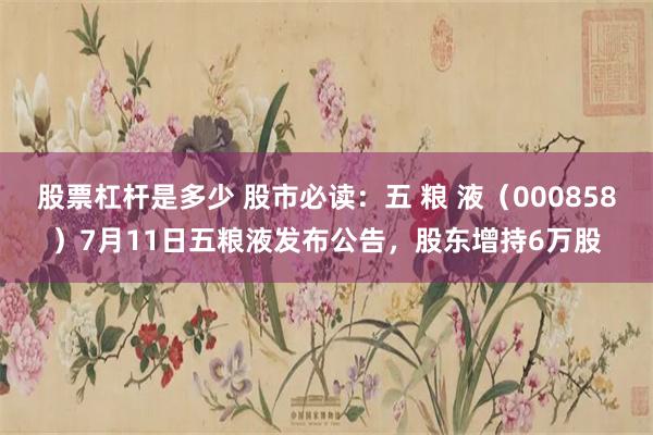 股票杠杆是多少 股市必读：五 粮 液（000858）7月11日五粮液发布公告，股东增持6万股